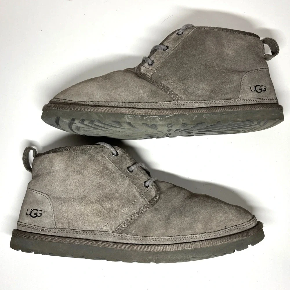 UGG Neumel Chukka Boots Mens 13 Grey Suede Lace Up Sheepskin 3236